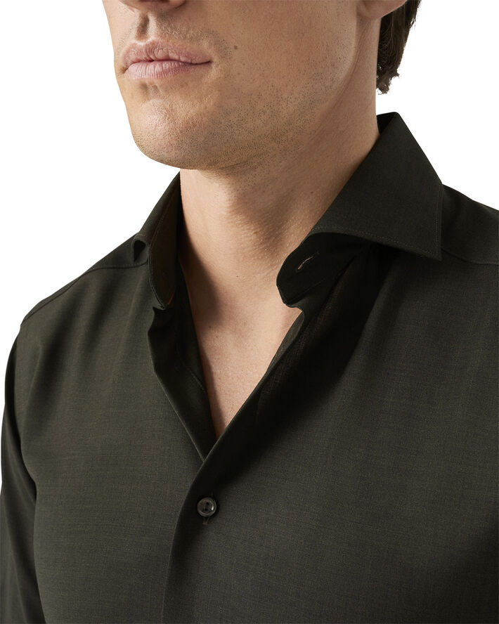 ETON Contemporary Fit Dark Green Solid Merino Wool Shirt Grøn
