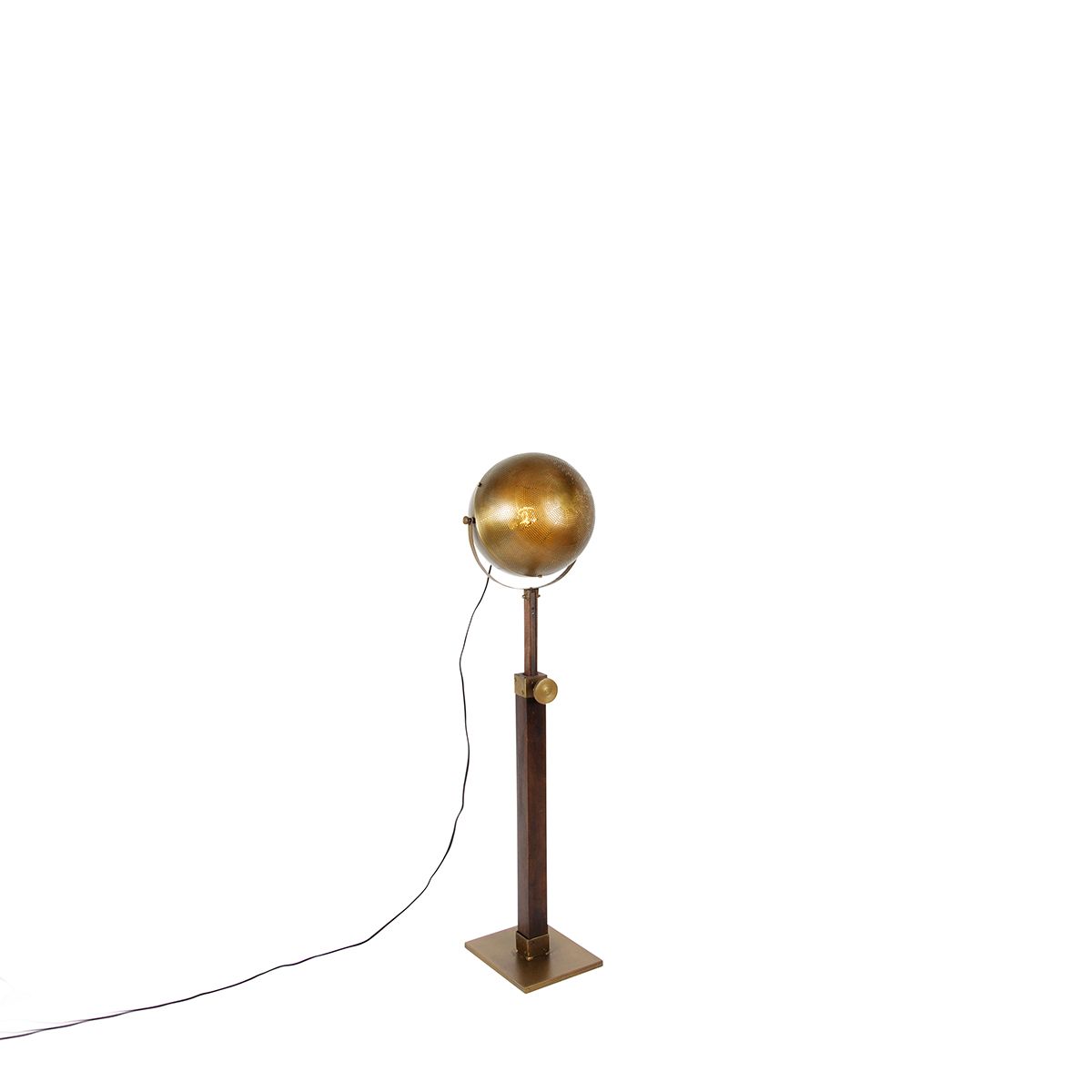 Industriële vloerlamp brons met hout verstelbaar - Haicha