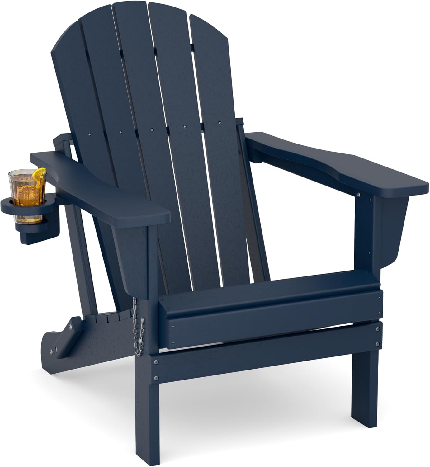 Adirondack Stuhl,HDPE-Wetterfester Klapp-Adirondack-Stuhl mit Becherhalter für Garten,Terrasse,Hinterhof,Patio(Blau)