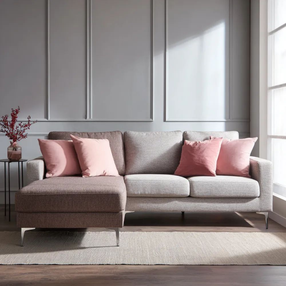 Ecksofa Stoffpolster 250x150x85 cm - Beige/Grau - Modernes Design