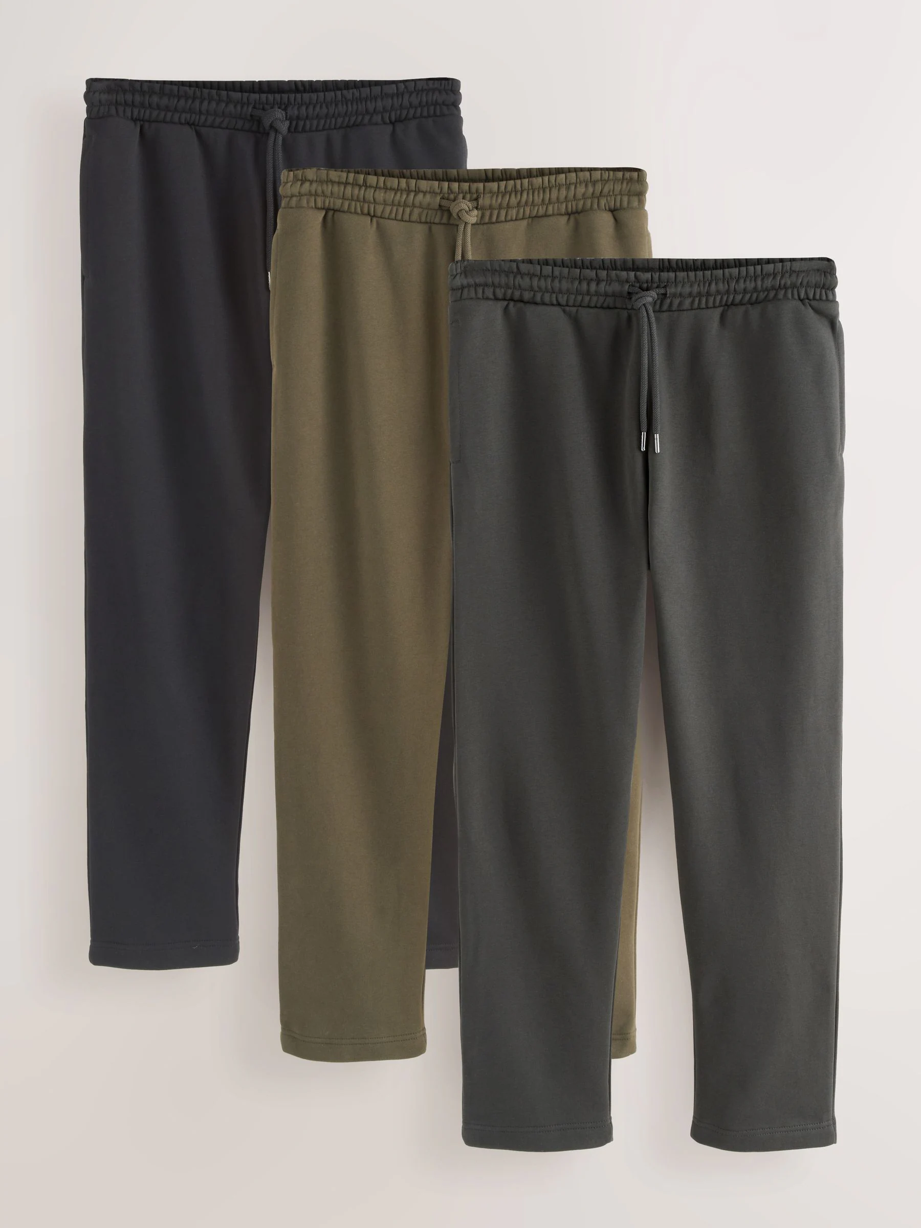 Zwart/leigrijs/kakigroen - Set van 3 jersey joggingbroeken met hoog katoengehalte