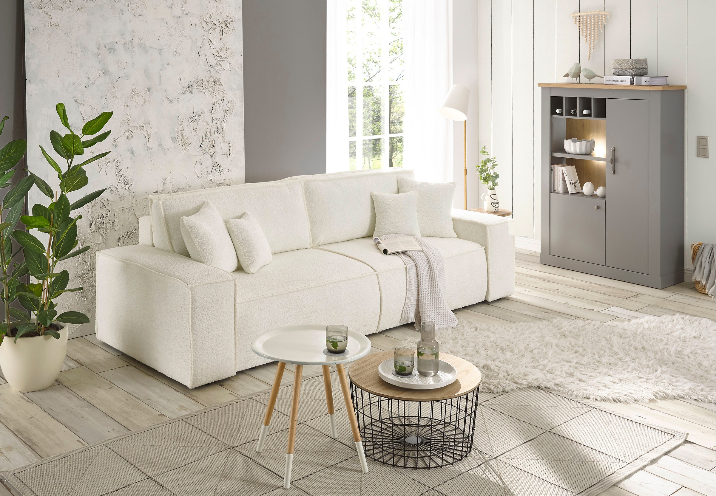 GOODproduct 3-Sitzer »FINNLEY, Schlafsofa 257 cm, Couch mit Schlaffunktion & Bettkasten« verfügbar in den Stoffqualitäten Bouclé, Struktur fein und Mega Cord