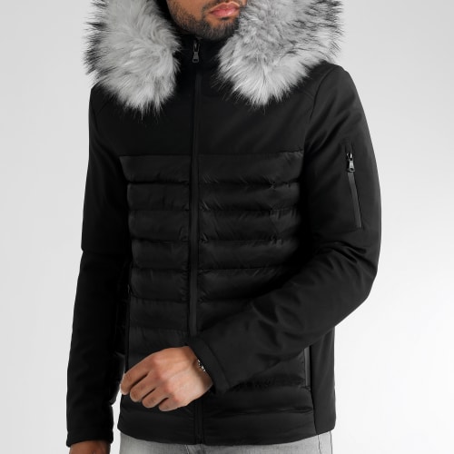 Doudoune Light Puff Avec Fourrure Grise 0056 Noir