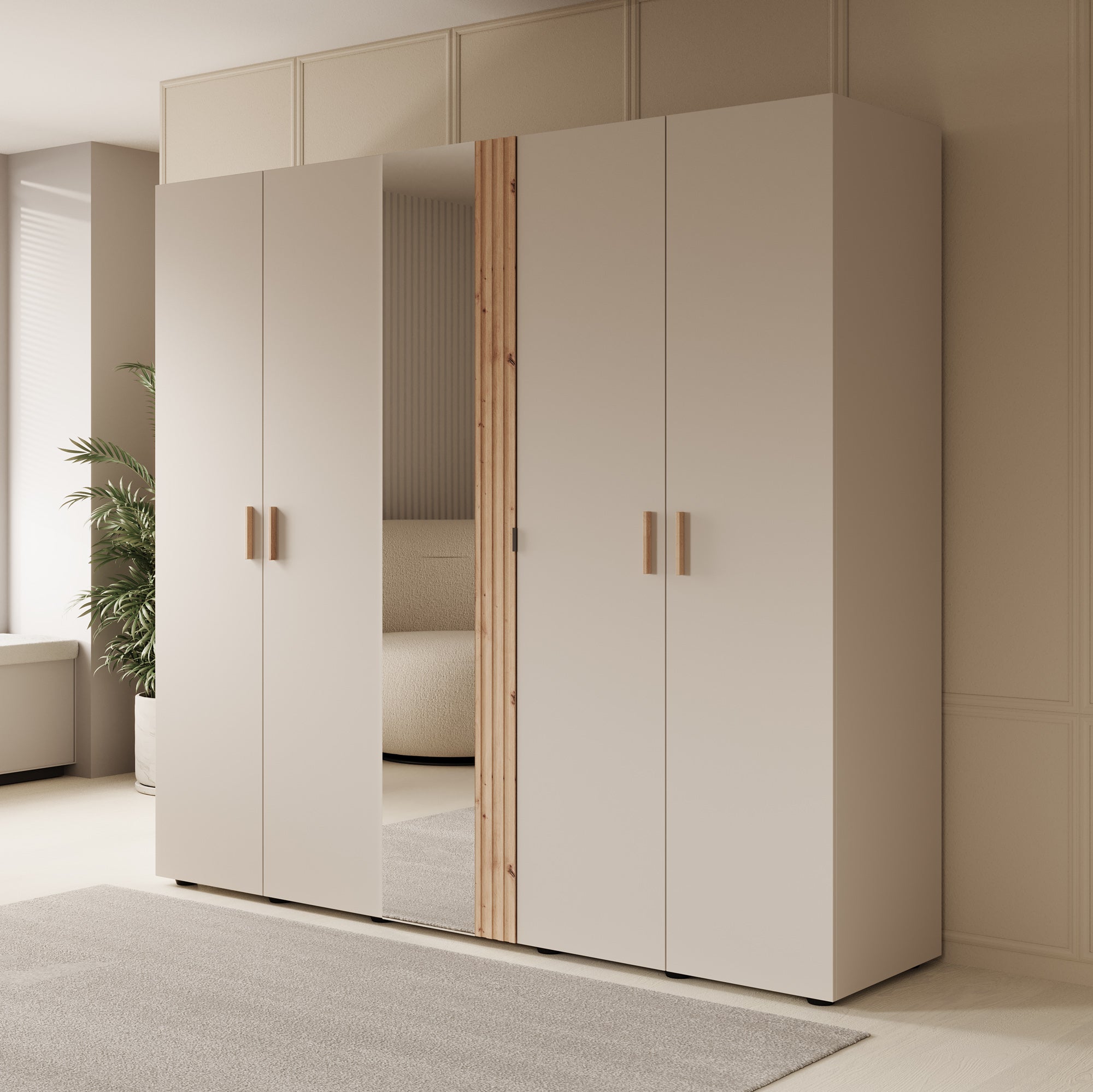 Meubella - Kledingkast Bahia - Beige - 224 cm - Met spiegel