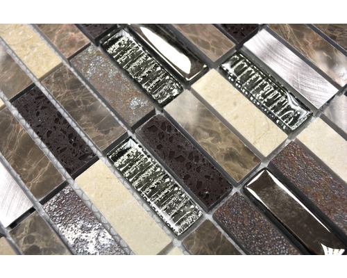 Glasmozaïek met natuursteen XCM SM48 bruin 29,8x30,4 cm
