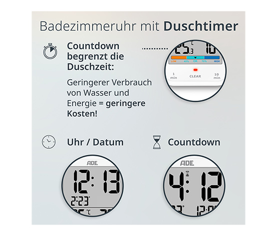Digitale Badezimmeruhr mit Hygrometer und Thermometer