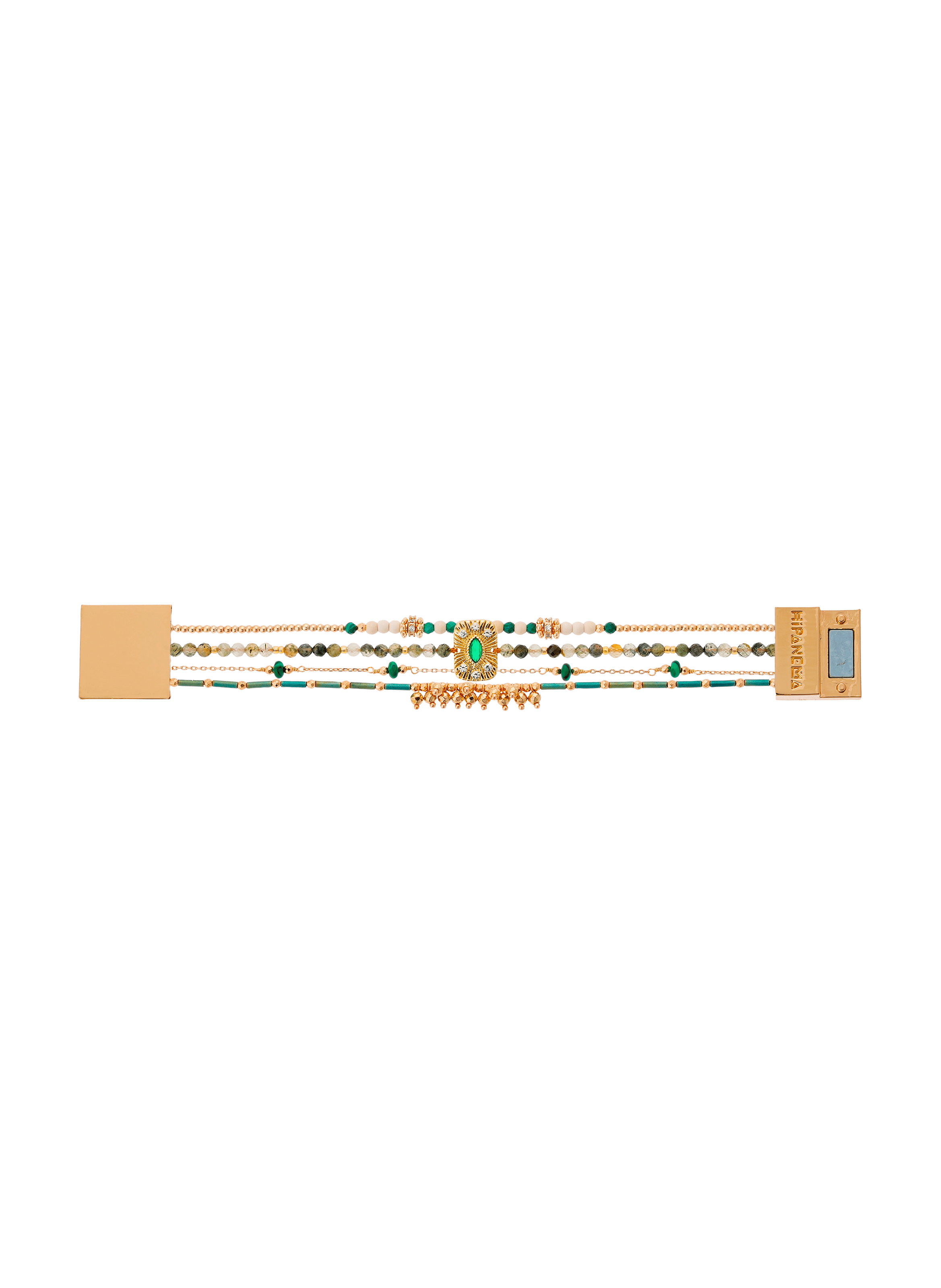 KARMELIA - Bracelet multiliens avec fermoir aimanté en perles | Vert