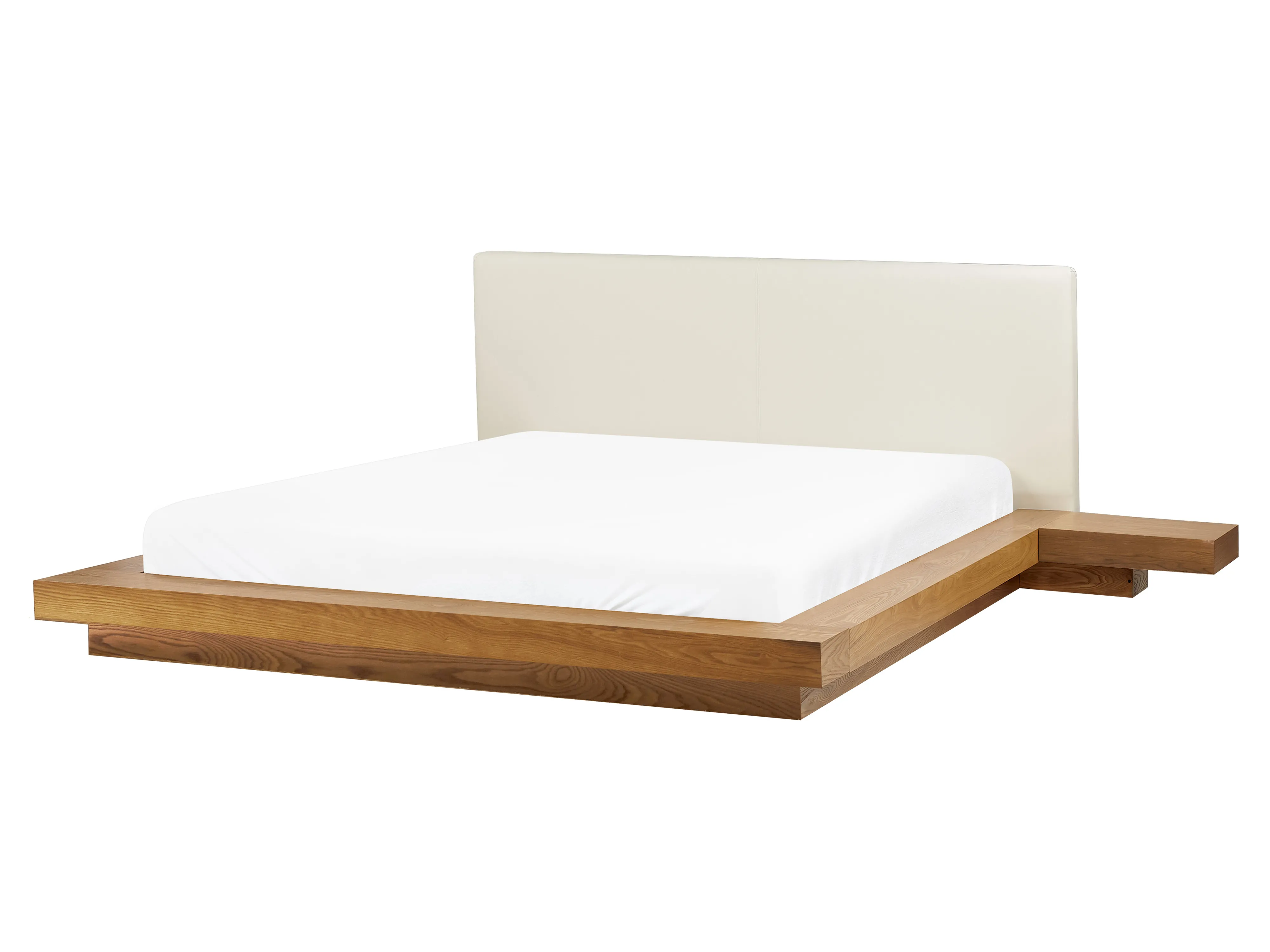 Bed met LED-verlichting Kunstleer ZEN 160 x 200 cm Natuurlijk essenhout