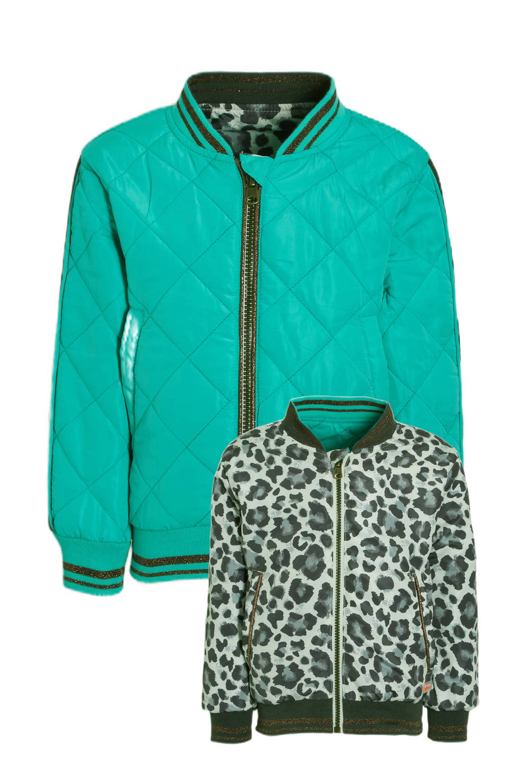 Orange Stars bomberjack zomer Marcella jacket reversible met all over print turquoise