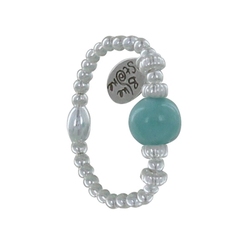 Bague Argent Elastique Bille et Perle de Larimar