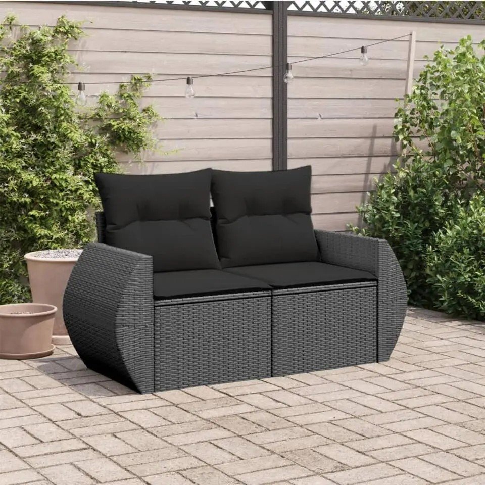 vidaXL - Tuinbank 2-zits - Zwart - Poly rattan - Met kussens