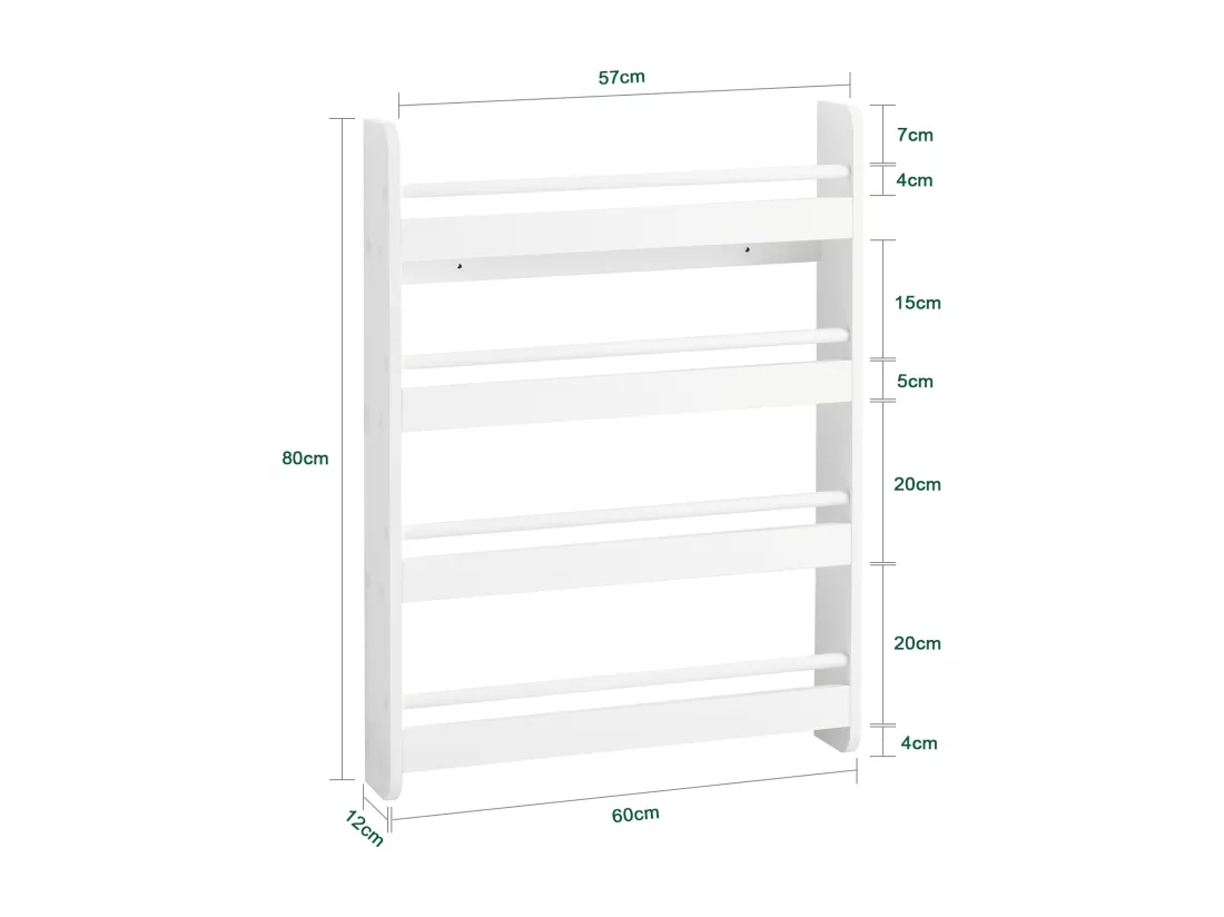 Bibliothèque Murale Étagère à Livres Enfants Étagère de Rangement avec 4 Étages, KMB08-K-W