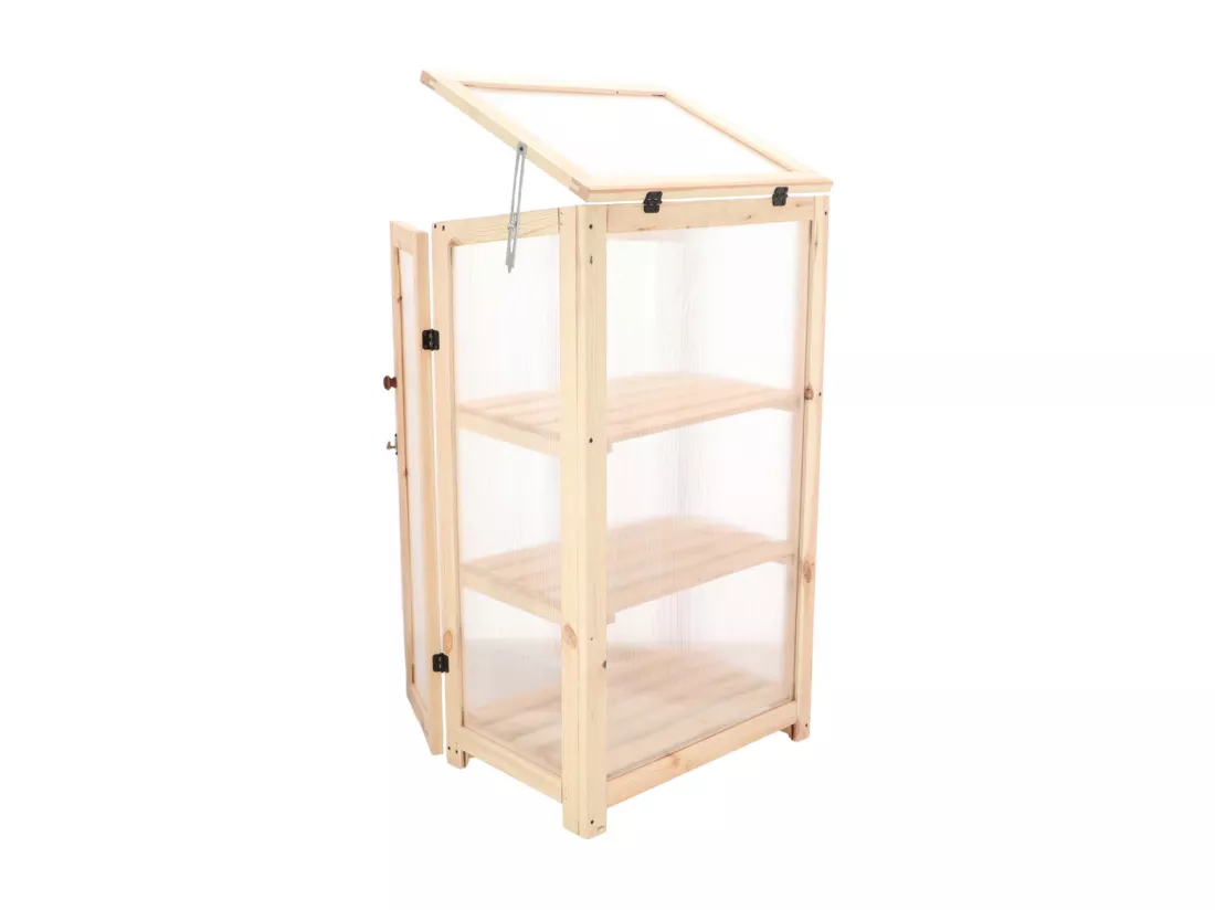 Serre en bois avec portes et toit ouvrant - Beige - L 69,4 x P 54 x H 125,2 cm