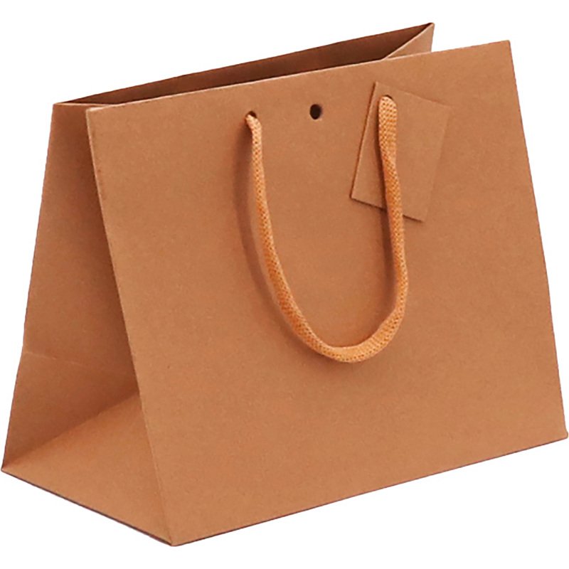 Sac boutique en kraft brun résistant Middle poignées cordelières 24 x 14 x 19,5 cm - 10 sacs