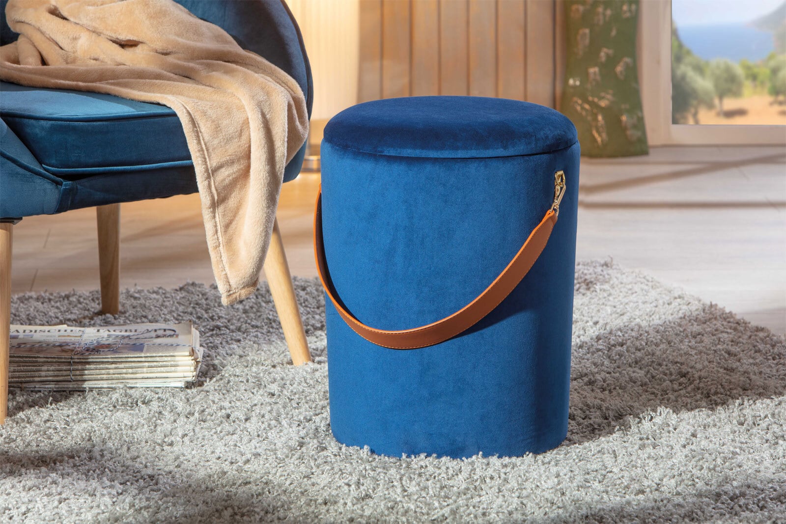 Hocker JAYDEN blau 35 x 45 x 35 cm