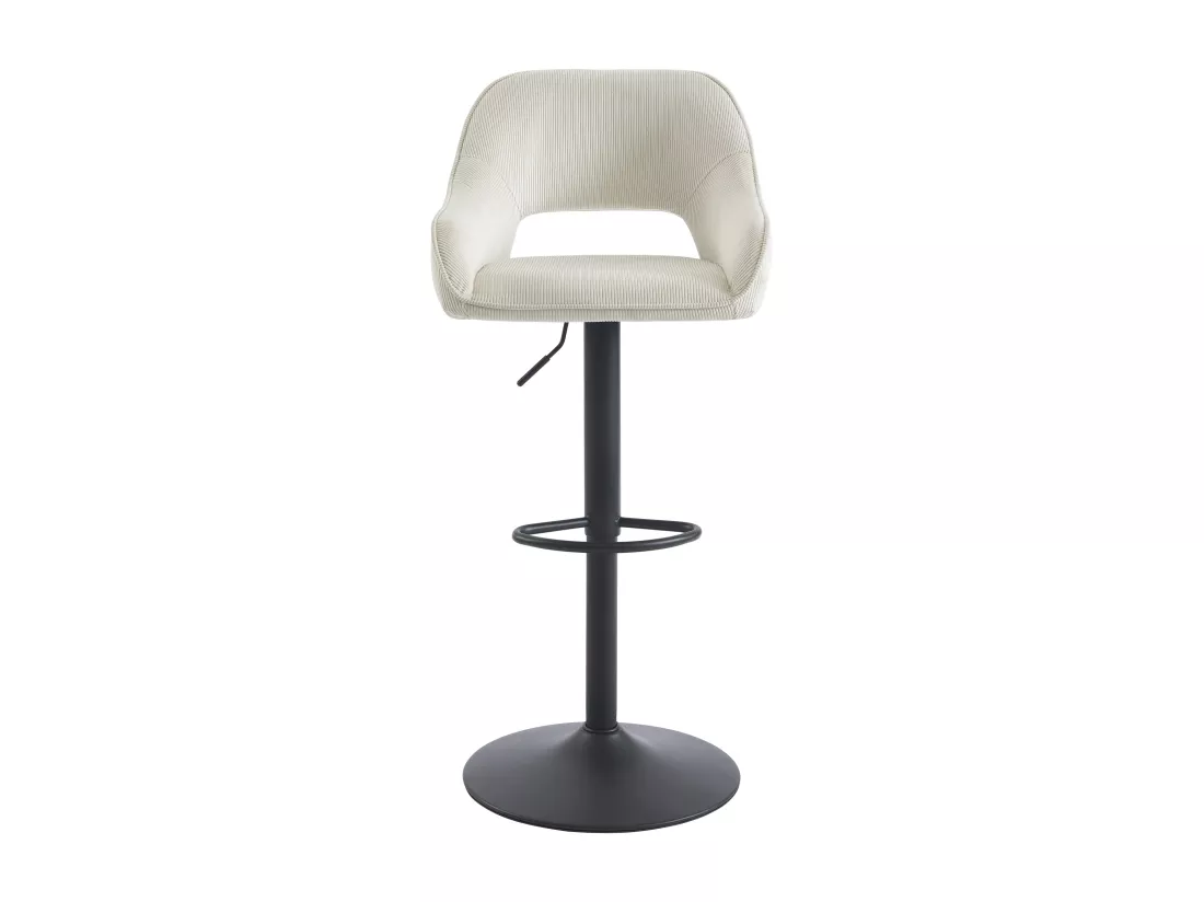 Lot de 2 tabourets de bar en velours côtelé et métal noir - Hauteur réglable - Crème - ZINEA