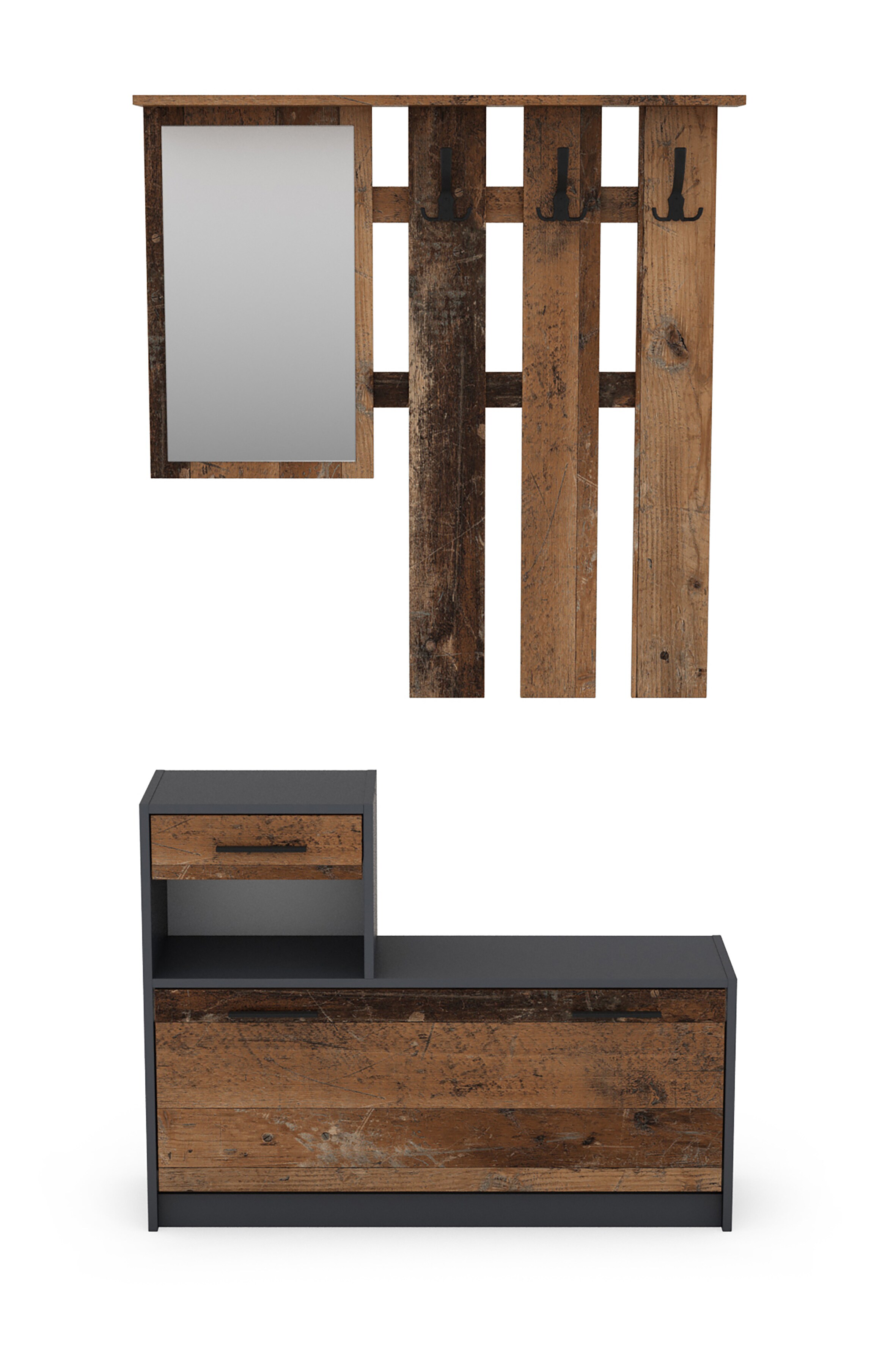 byLIVING Garderoben-Set TAMINA, Breite 97 cm, Old Wood (Altholz-Optik)/anthrazit