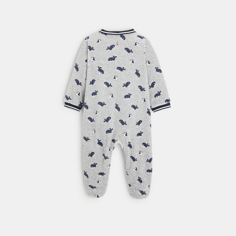 Dors-bien velours baleines et pingouins gris bébé garçon