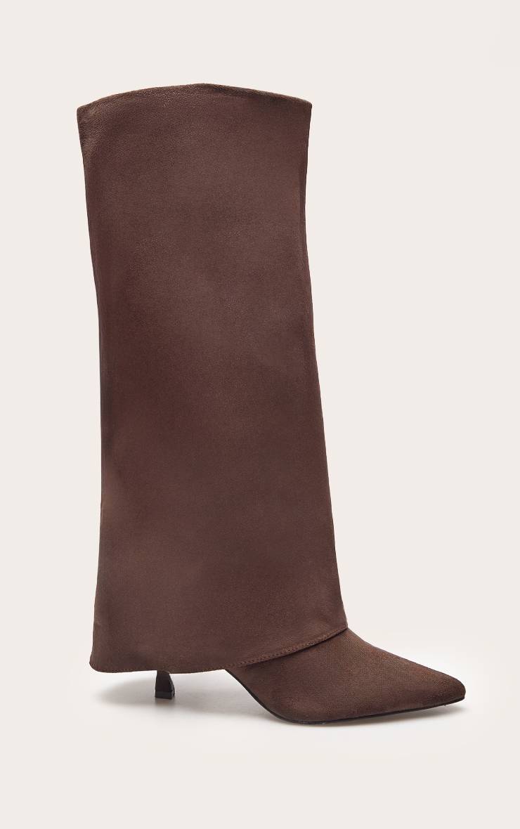 Chocolat Bottes Hautes À Talon En Synthétique Avec Revers