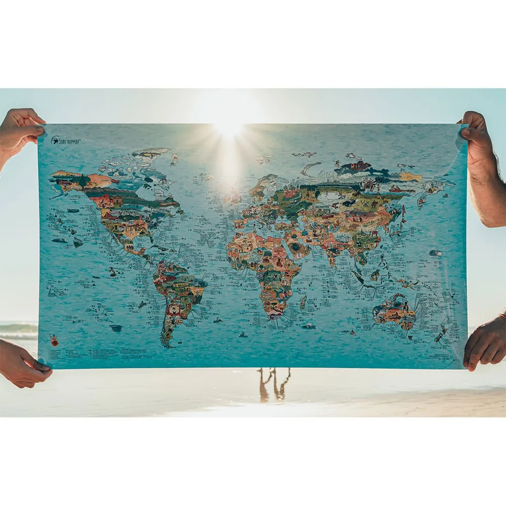 Mapa incrível da Surftrip: Melhores praias de surf do mundo - Edição original colorida.