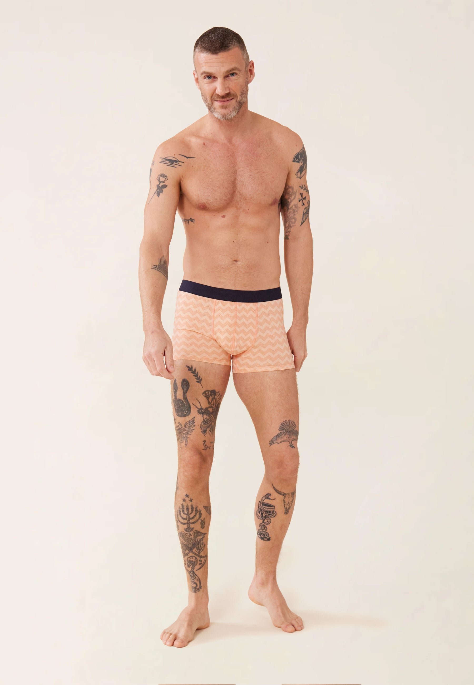 Boxer en coton-Marius Chevron Zig Zag Tango Abricot