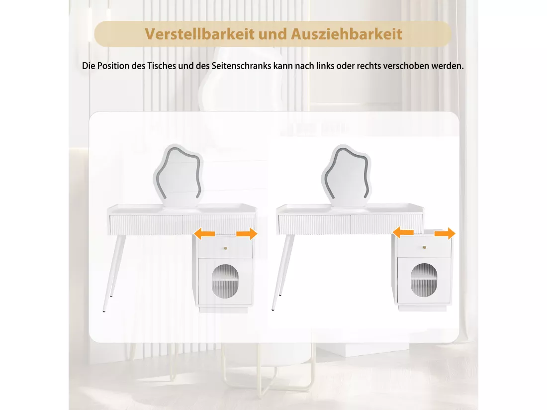 Coiffeuse avec miroir à LEDs - 3 tiroirs spacieux et une porte - Panneaux de particules - Blanc