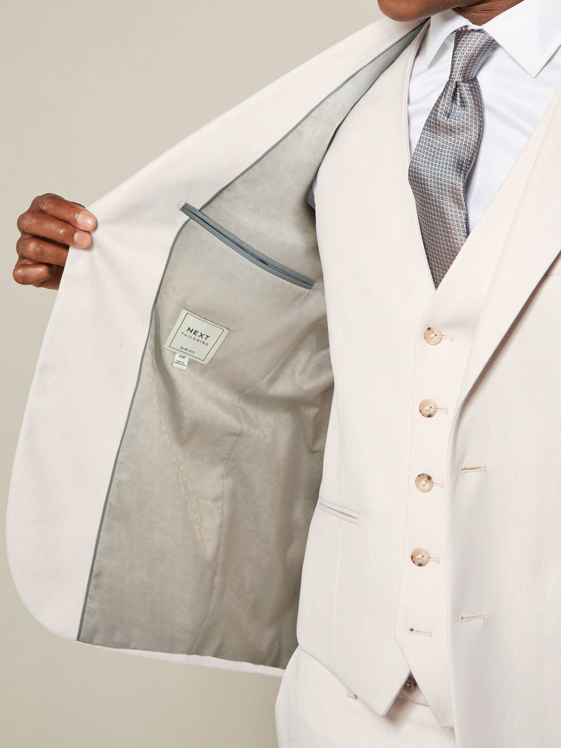 Ecru - Slim Fit - Kostuum met textuur: colbert
