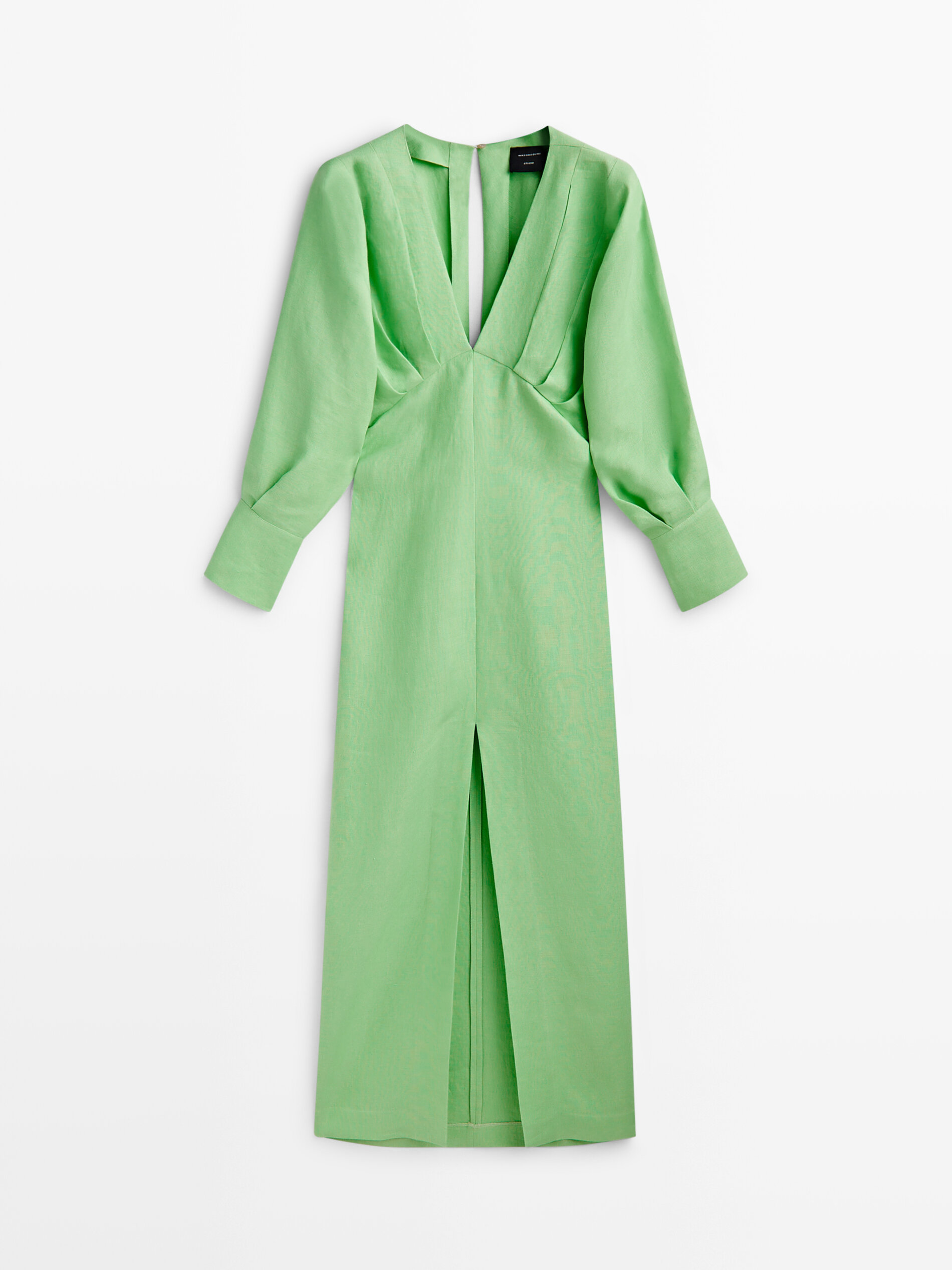 Vestido com detalhe plissado e fenda - Studio - VERD.MANZ