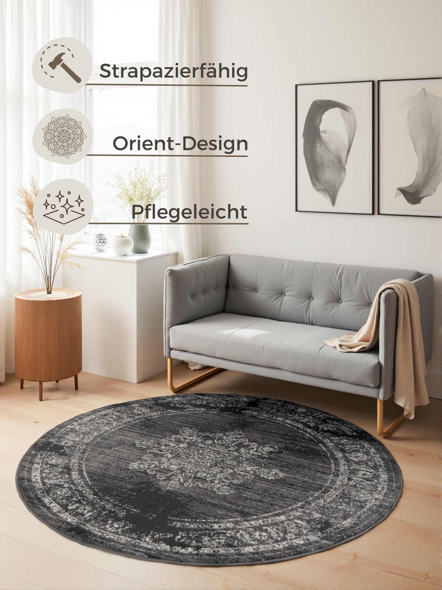 HANSE Home Teppich »Lydia« rund 9 mm Höhe Wohnzimmer, Schlafzimmer, Flur, Kurzflor, orientalisch, Vintage, weich