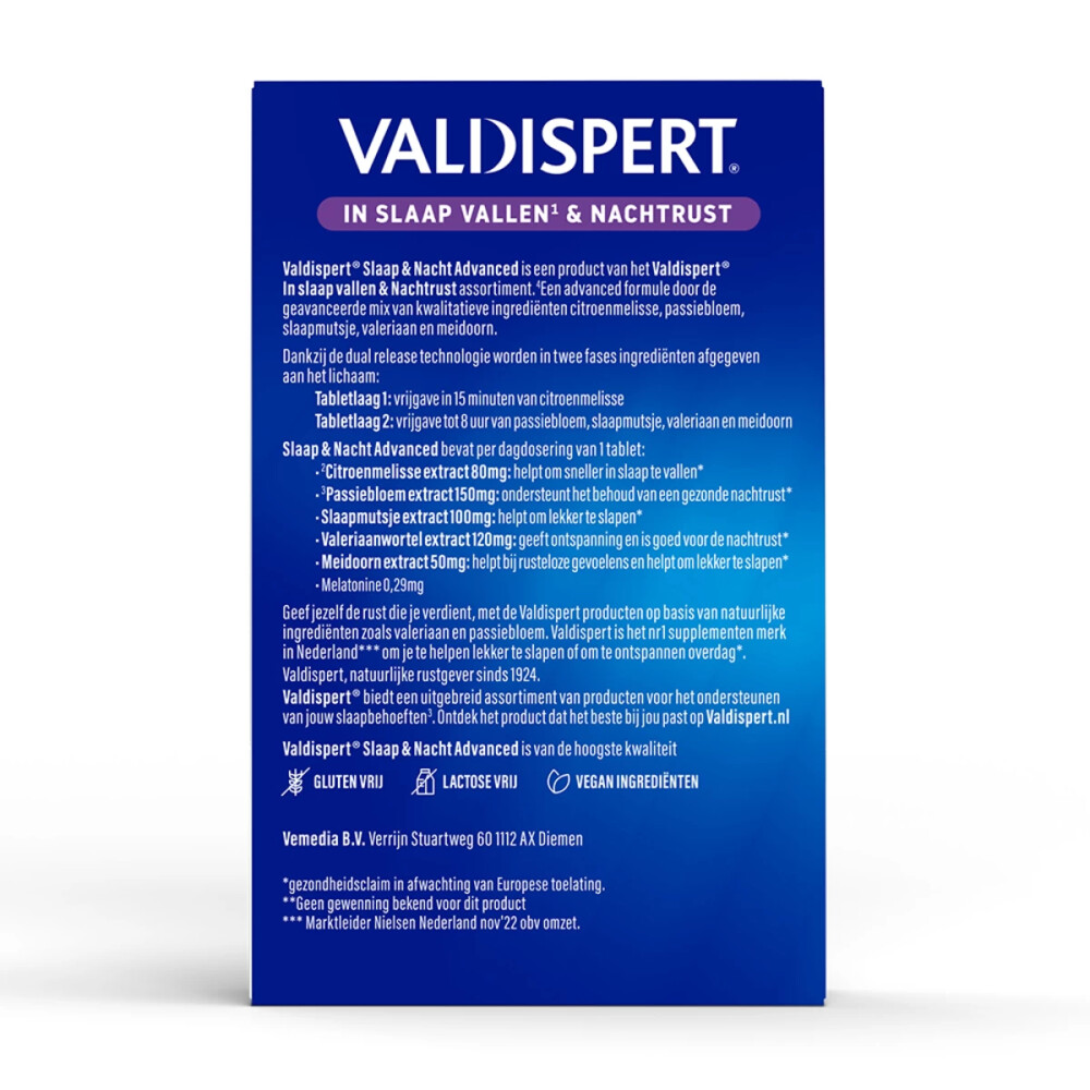 Valdispert Slaap & Nacht Advanced30 tabletten