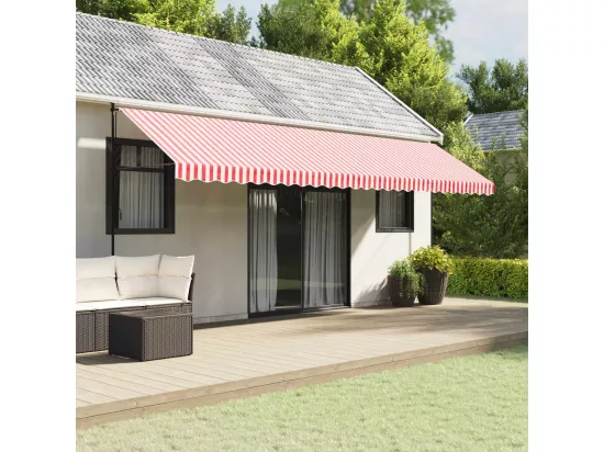 Tissu de remplacement de cantonnière d’auvent rouge blanc 6 m