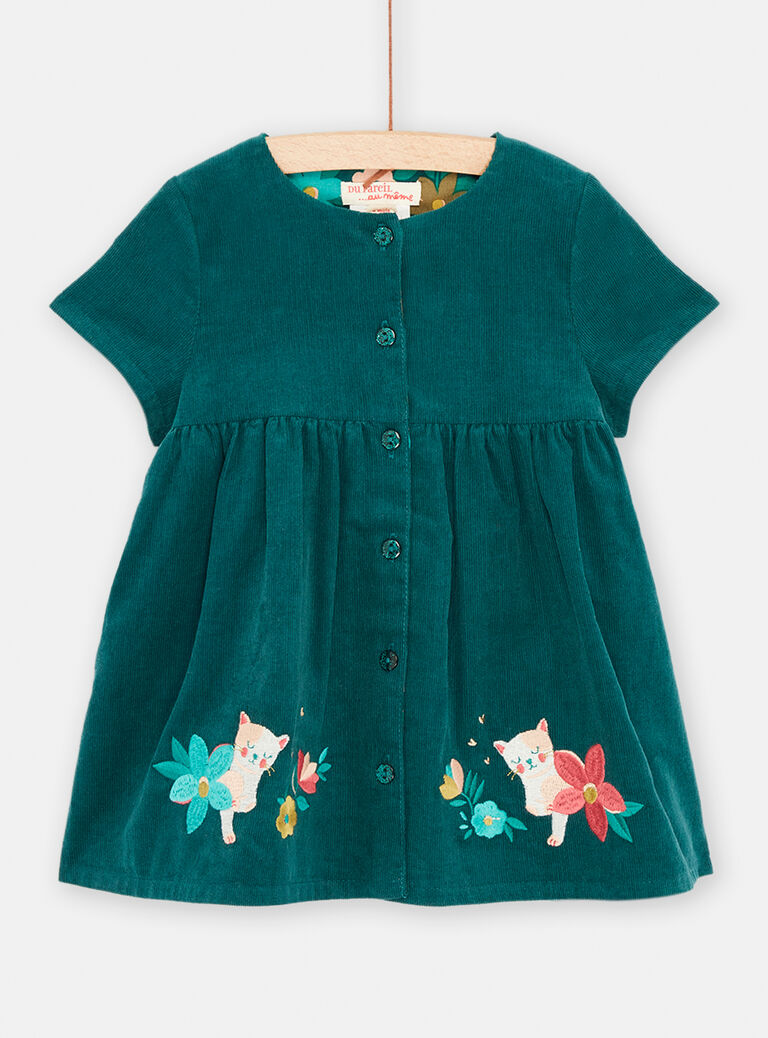 Robe bleu pétrole réversible pour bébé fille