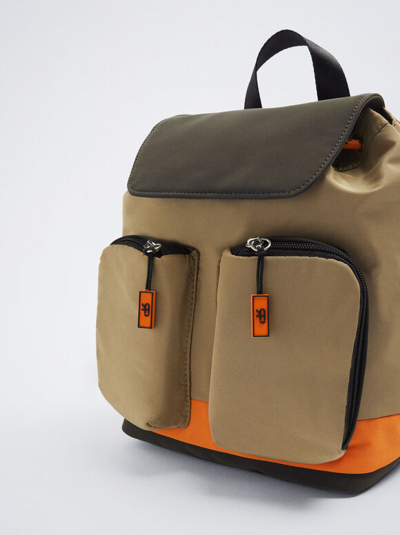 Mochila de nylon com blocos de cores - Marrom