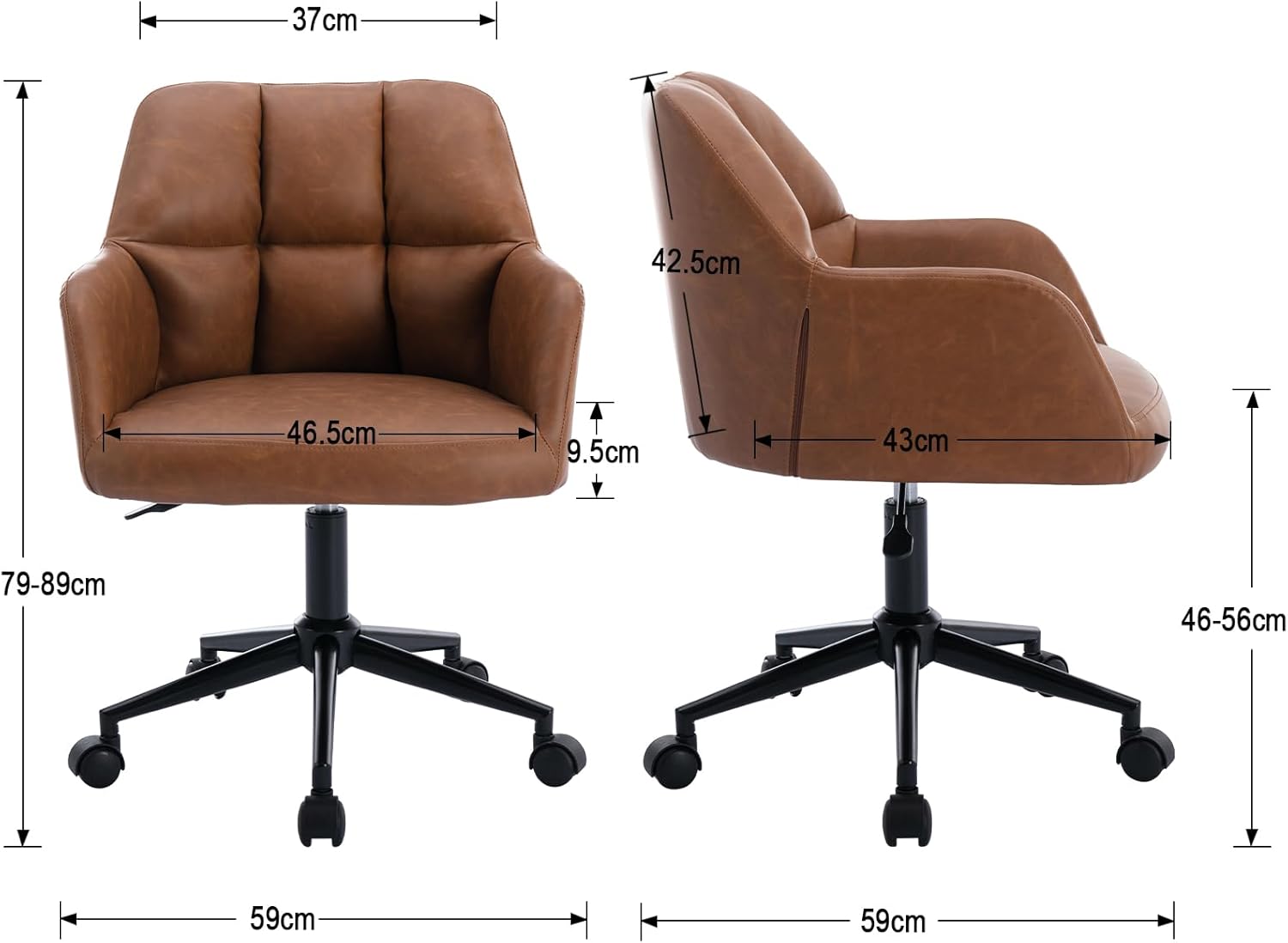 Bürostuhl PU-Kunstleder mit Rollen, Drehstuhl höhenverstellbar Schreibtischstuhl Dicker Rückenlehne Homeoffice Stuhl komfortabler für Arbeitszimmer, Schlafzimmer,Braun