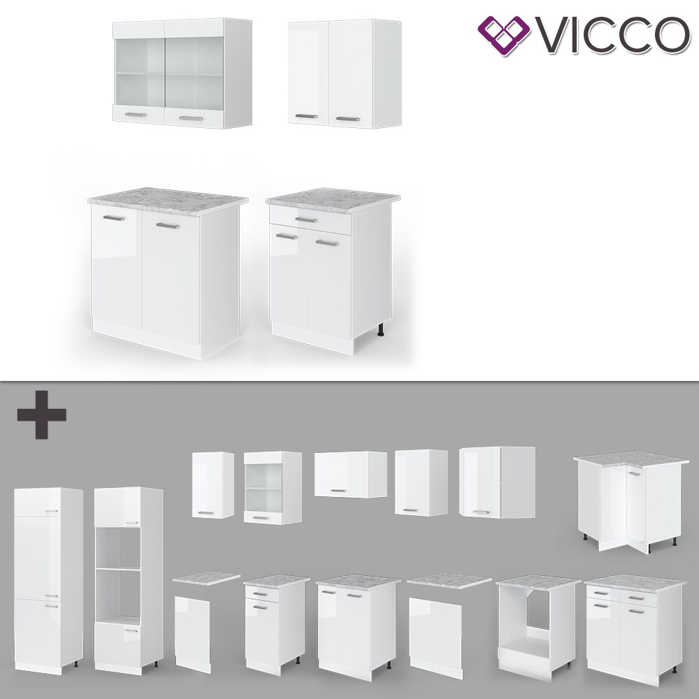 VICCO Küchenzeile SINGLE Einbauküche 140 cm Küchen Weiß Hochglanz R-LINE