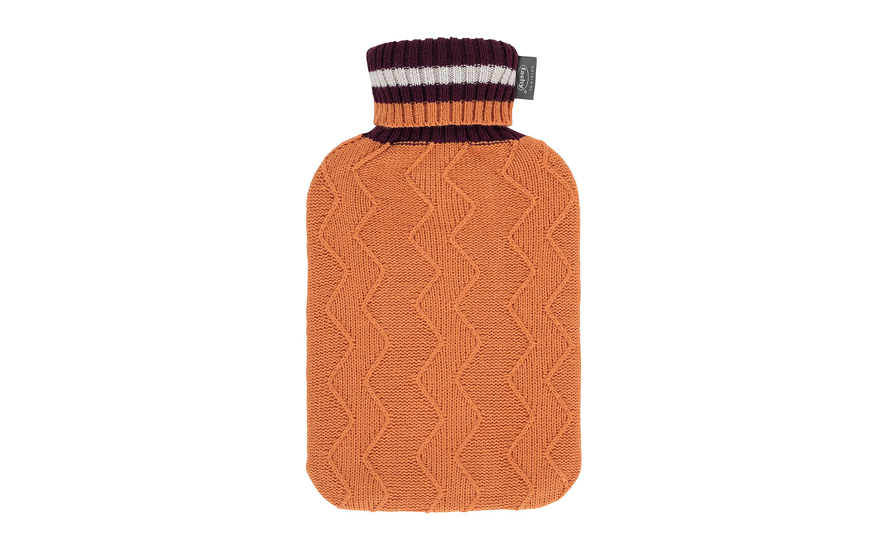 Wärmflasche mit Rollkragen 2 l OrangeBettflasche mit Strickbezug