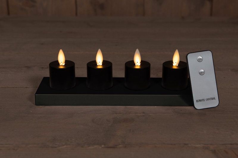 Anna's Collection Oplaadbare LED theelichtjes - 4x -zwart - oplaadstation -afstandsbediening