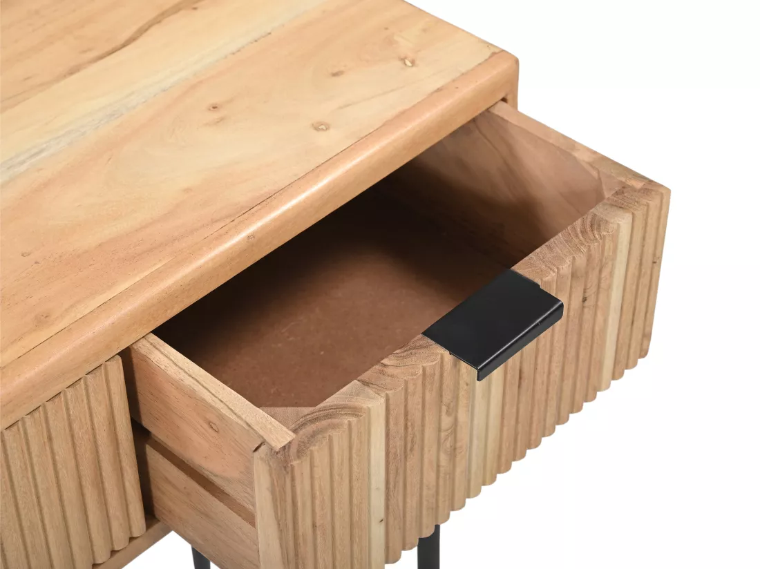 Console avec 3 tiroirs en bois d'acacia et métal noir - Naturel clair - ALEVIA