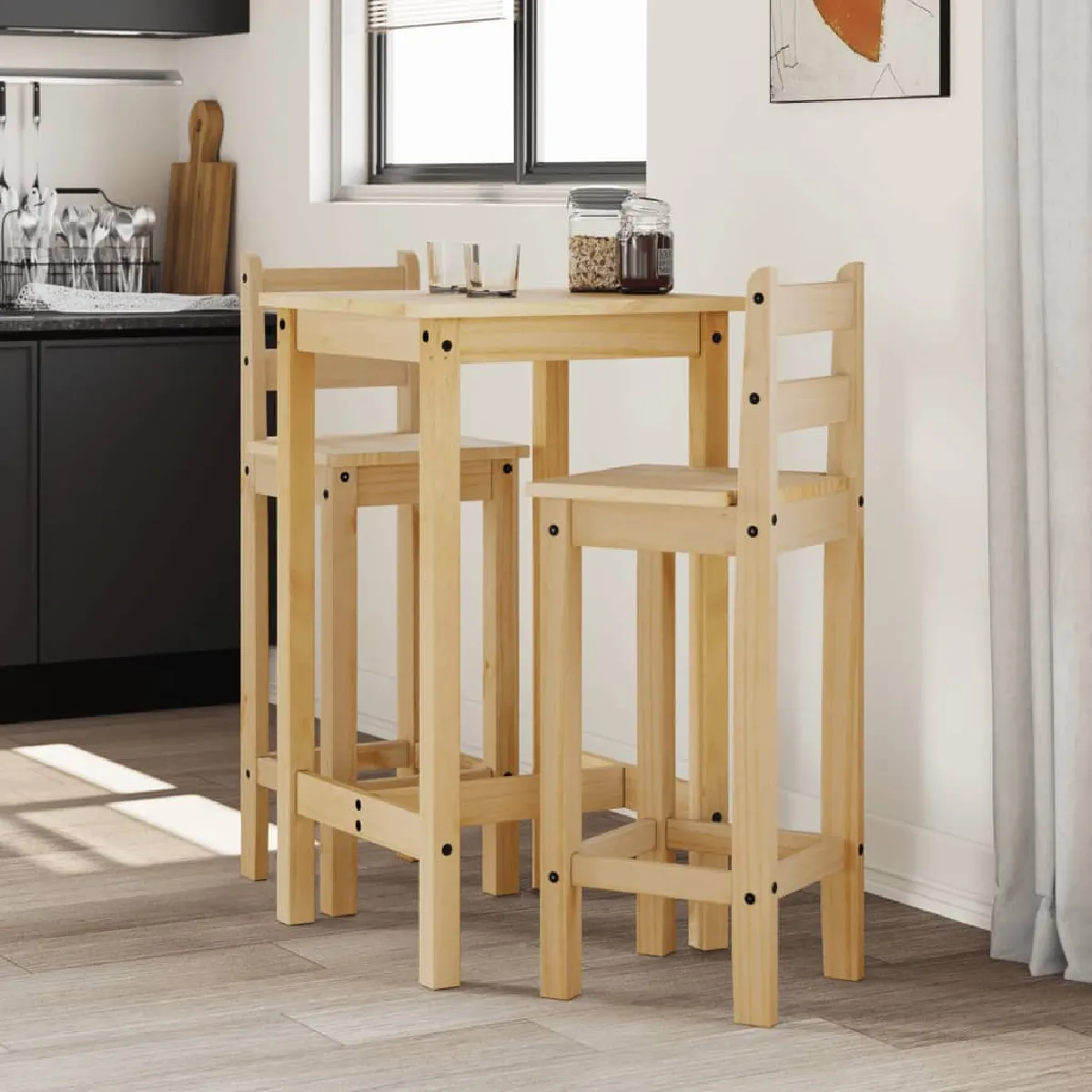 vidaXL Ensemble de bar 3 pcs - Bois de pin massif