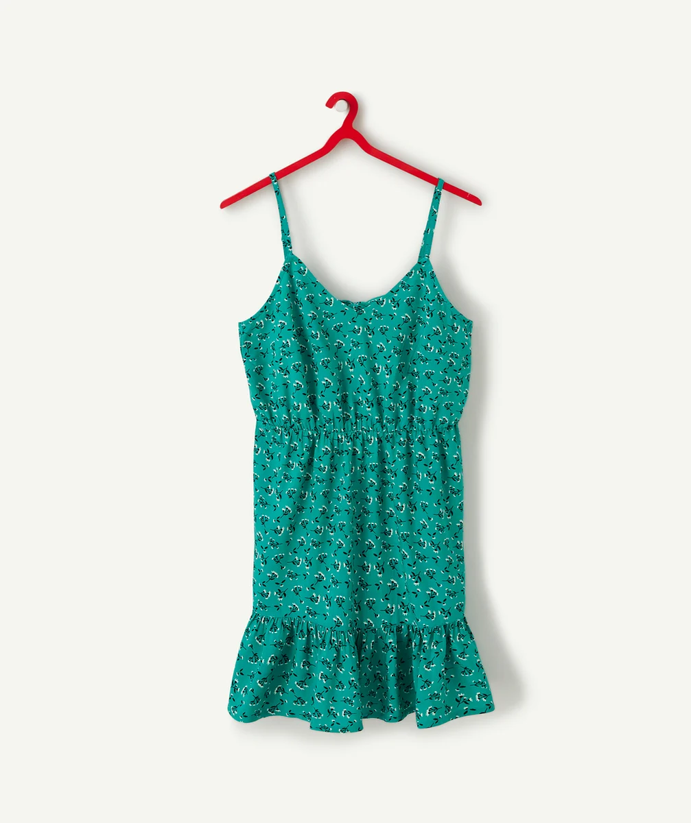 ROBE À BRETELLES FILLE VERTE EN VISCOSE RESPONSABLE AVEC IMPRIMÉ FLEURI