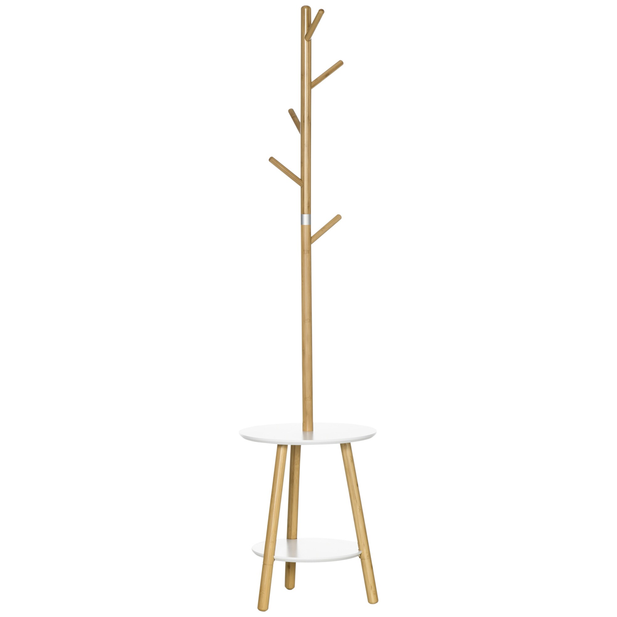 HOMCOM Garderobenständer mit Ablagetischen natur 39,5L x 39,5B x 171H cm