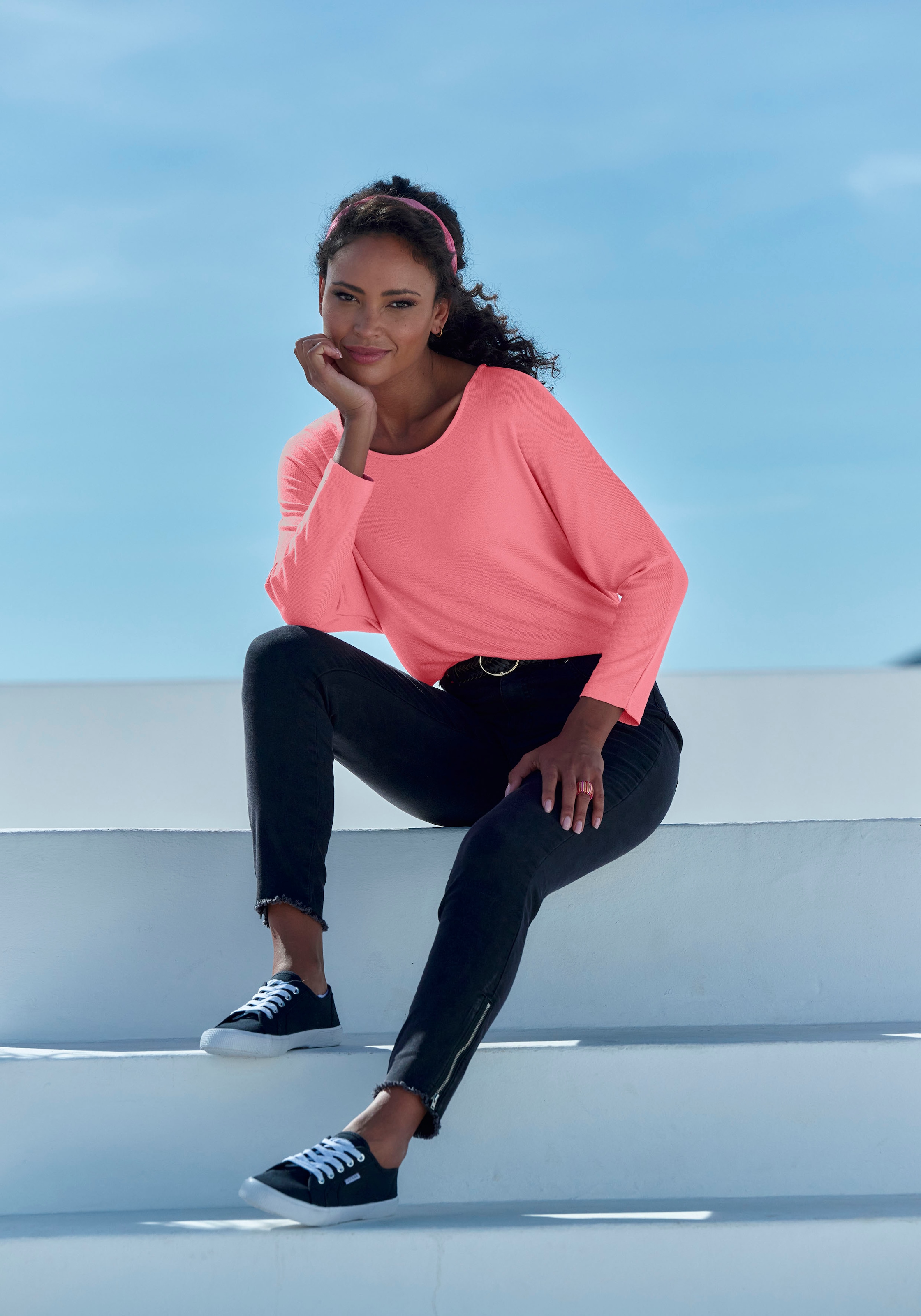 LASCANA 3/4-Arm-Shirt »aus leichter Feinstrickqualität«, mit Fledermausärmeln