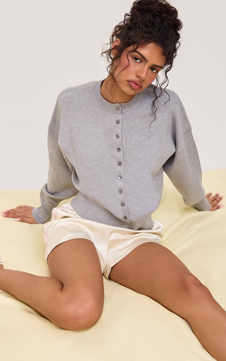 Gris Cardigan En Maille Compacte