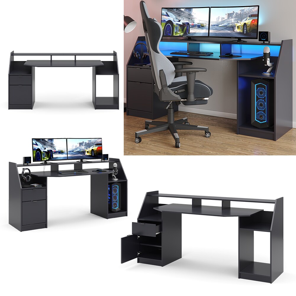 Vicco Computertisch Joel Groß PC-Tisch Schwarz Gamingtisch Schreibtisch Büromöbel