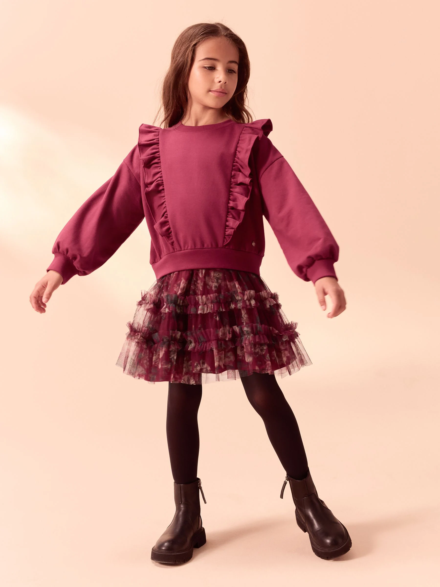 Bordeauxrood - Laura Ashley - Mock-sweatjurk met ruche