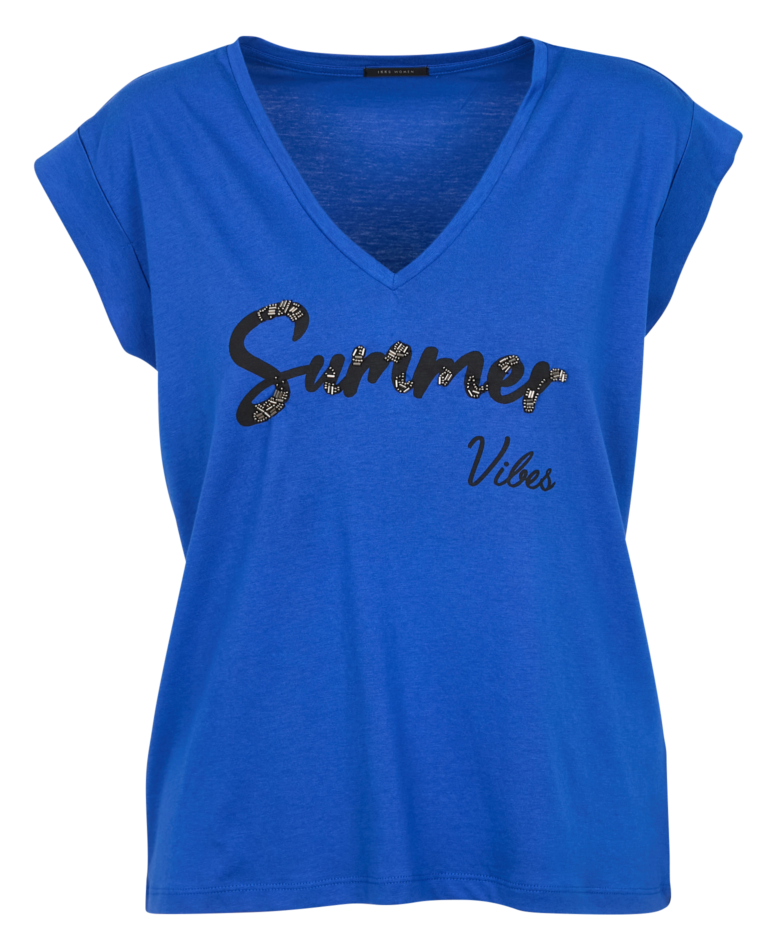 Tee-shirt col V imprimé | Bleu