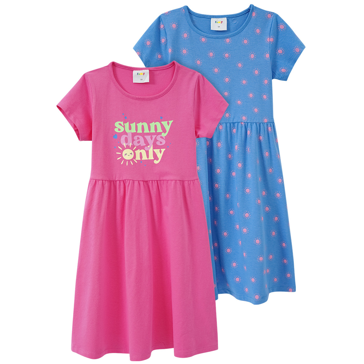 Famy 2 Mädchen Kleider mit Sommer-Prints pink / blau