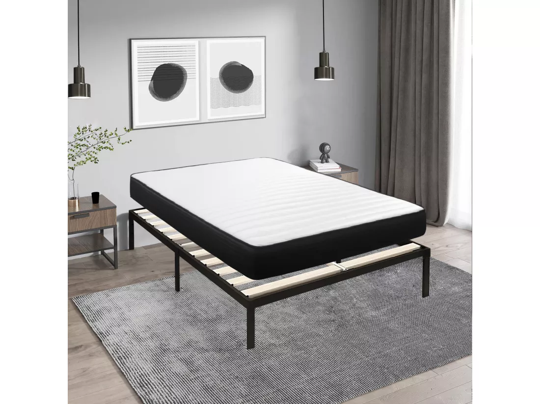 Lit Ensemble Matelas et Sommier 140x200 cm - Matelas 140x200x24cm Mousse - Sommier 140x200cm avec Pieds (Deux colis)