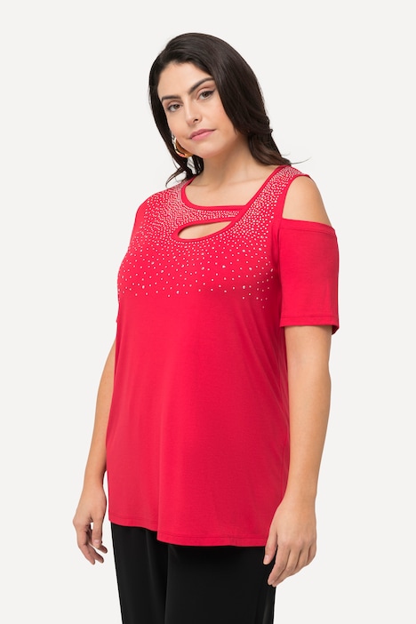 T-Shirt, Ziersteine, A-Linie, Cut-Outs, Halbarm