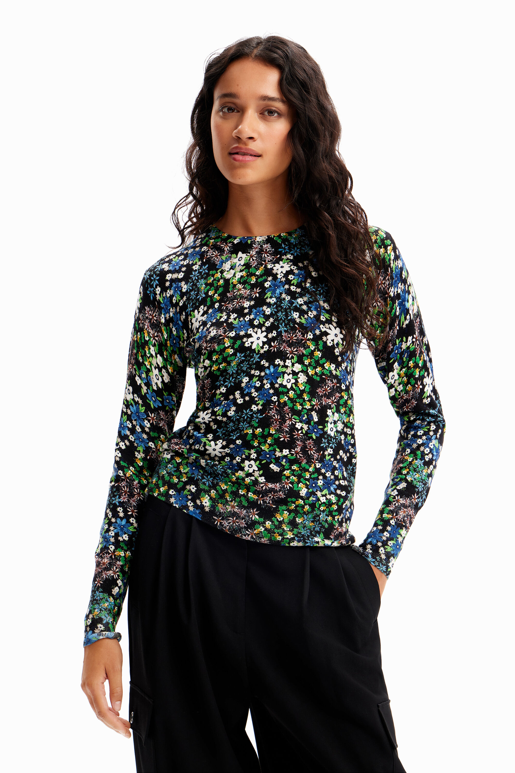 Pull fin ajusté fleurs